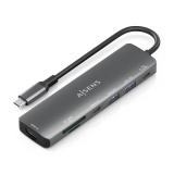 AISENS - USB-C Dock 7 en 1, USB-C A, 1x HDMI, 2x USB-A, 1x USB-C, 1x USB-C PD 100W, 1x SD, 1x MicroSD, Gris, 15cm
