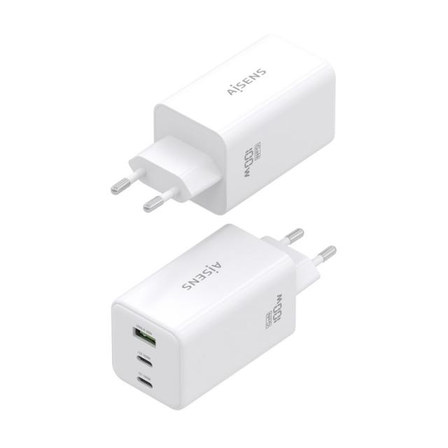 AISENS - Cargador GaN 100W, 2x USB-C PD3.0 QC4.0 QC5.0, 1x USB-A QC3.0, Blanco
