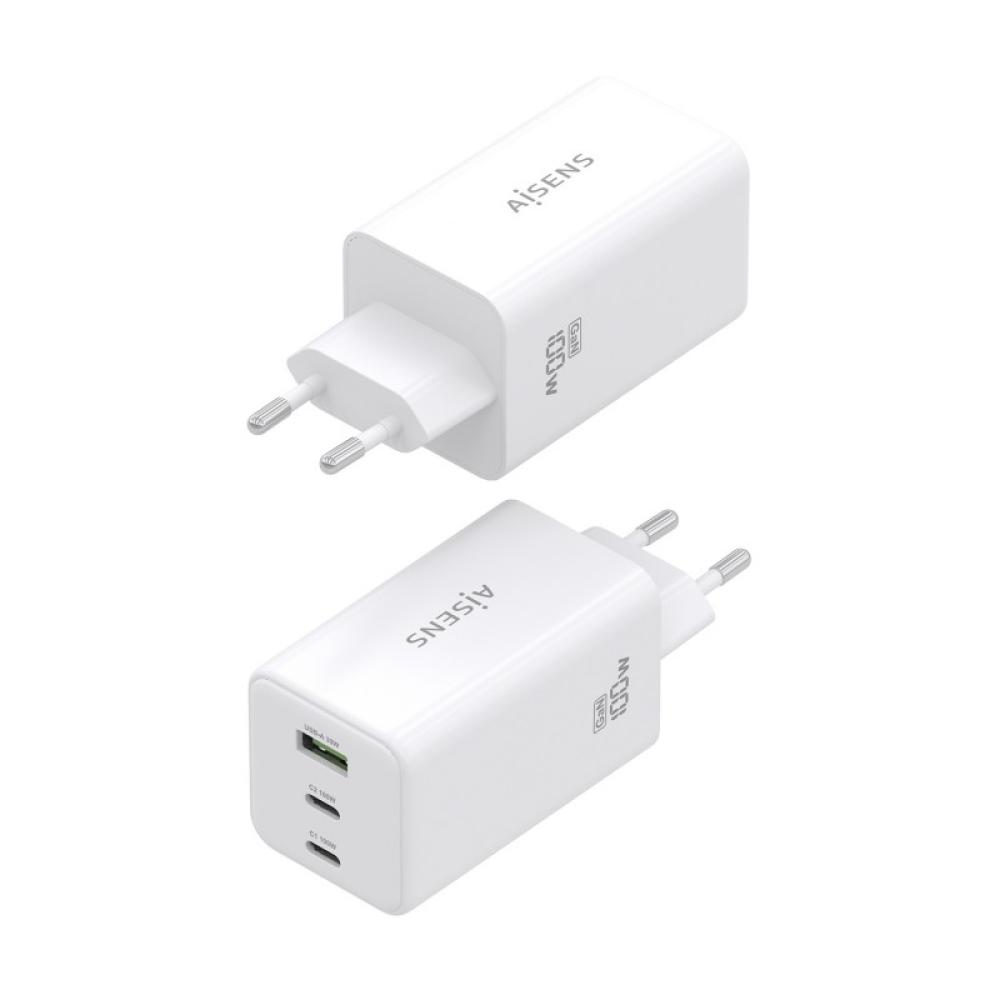 AISENS - Cargador GaN 100W, 2x USB-C PD3.0 QC4.0 QC5.0, 1x USB-A QC3.0, Blanco