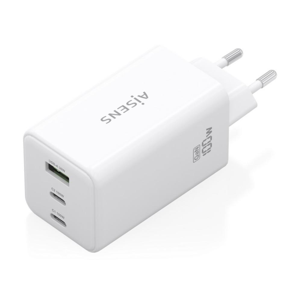 AISENS - Cargador GaN 100W, 2x USB-C PD3.0 QC4.0 QC5.0, 1x USB-A QC3.0, Blanco