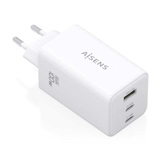 AISENS - Cargador GaN 100W, 2x USB-C PD3.0 QC4.0 QC5.0, 1x USB-A QC3.0, Blanco
