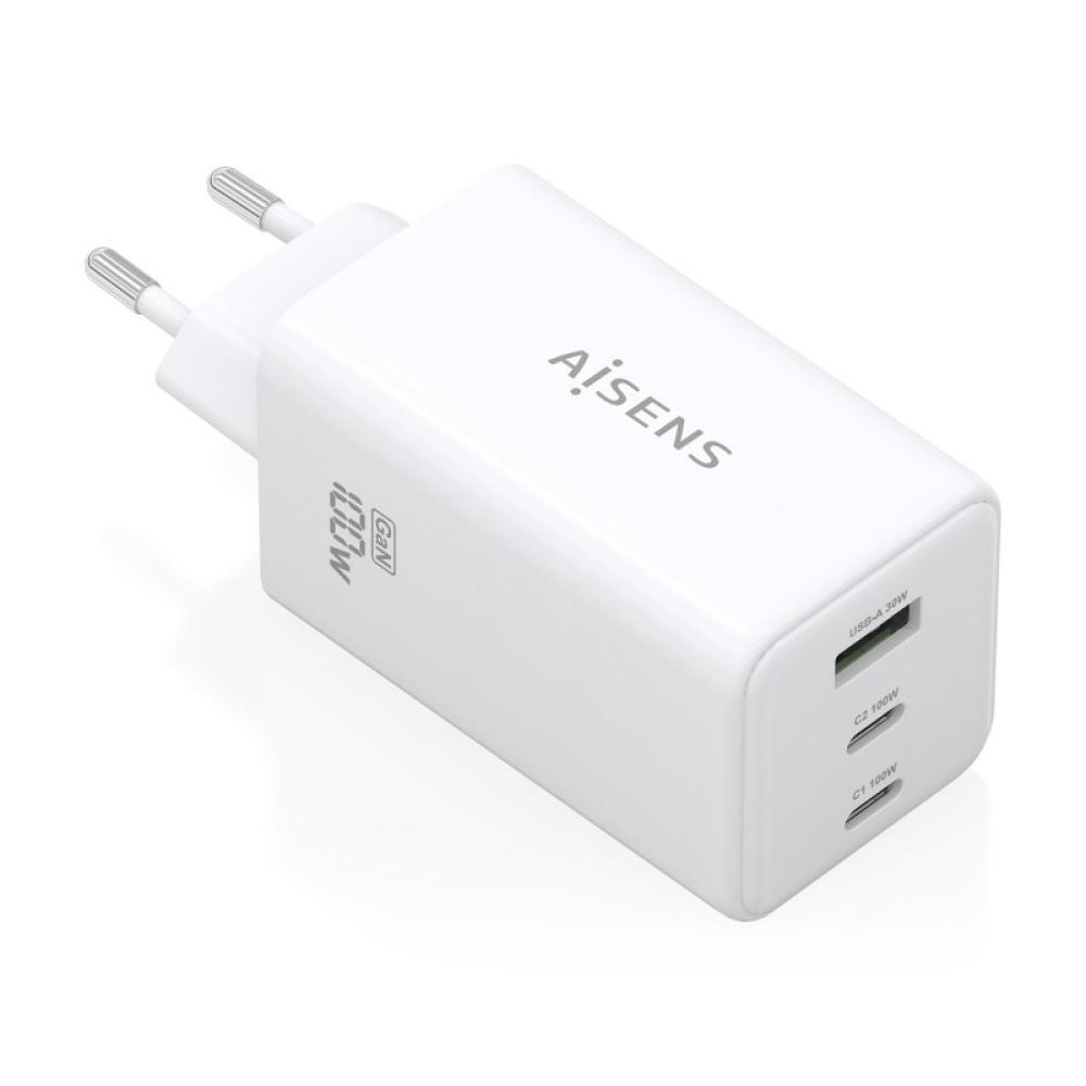 AISENS - Cargador GaN 100W, 2x USB-C PD3.0 QC4.0 QC5.0, 1x USB-A QC3.0, Blanco
