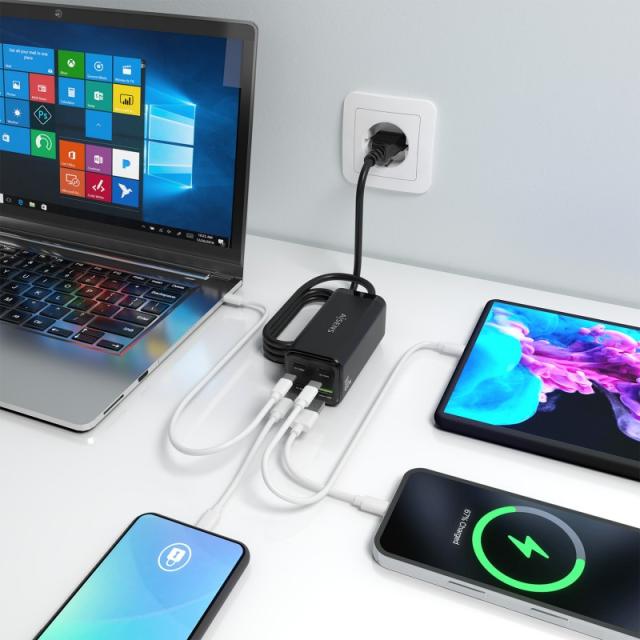 AISENS - Cargador Sobremesa GaN 100W, 3x USB-C PD3.0 QC4.0 QC5.0, 1x USB-A QC3.0, Negro