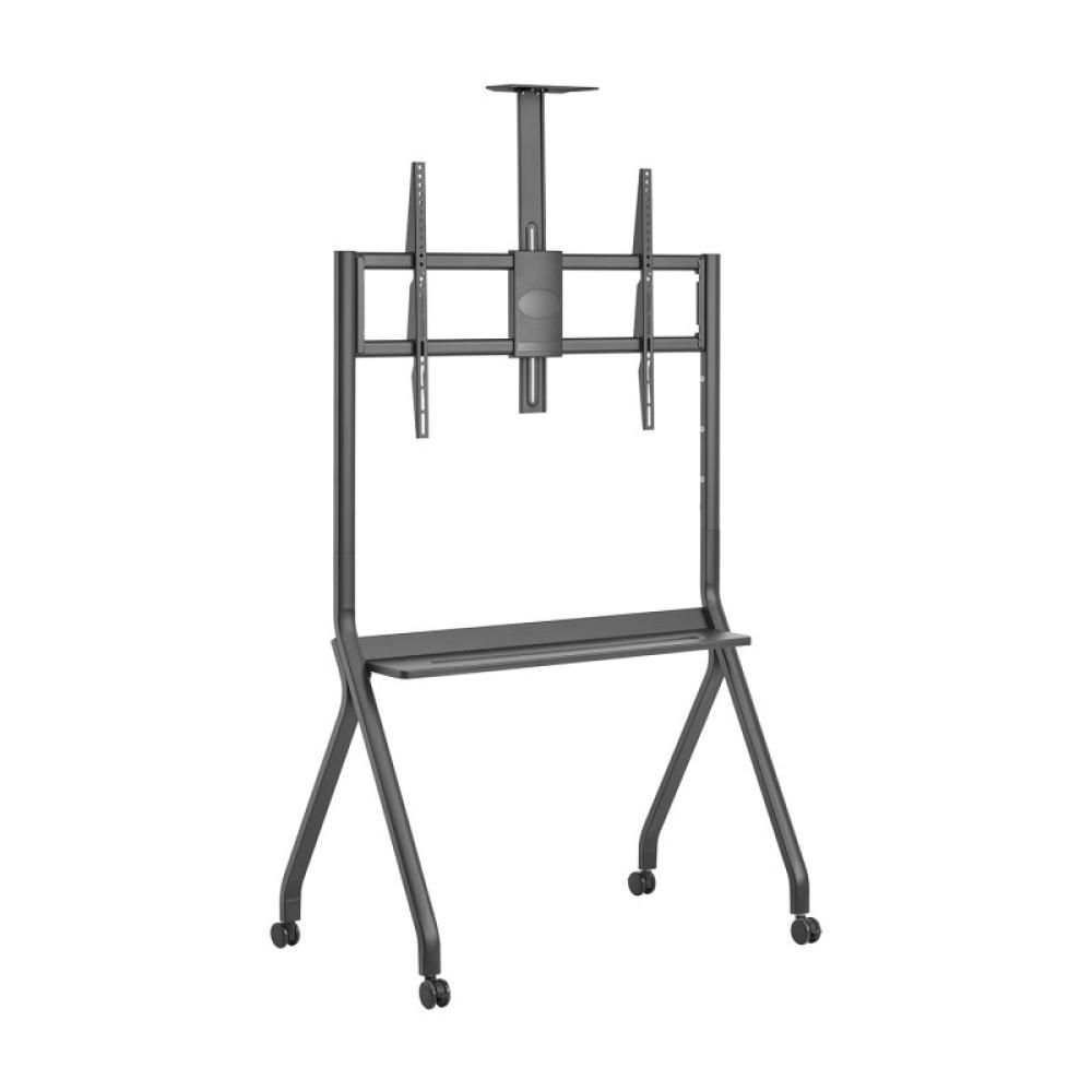 AISENS - Soporte de Suelo Pro Con Rueda, 1 Bandeja Y Soporte de Camara Para Pantalla Interactiva/TV 120kg de 55"-100", Negro