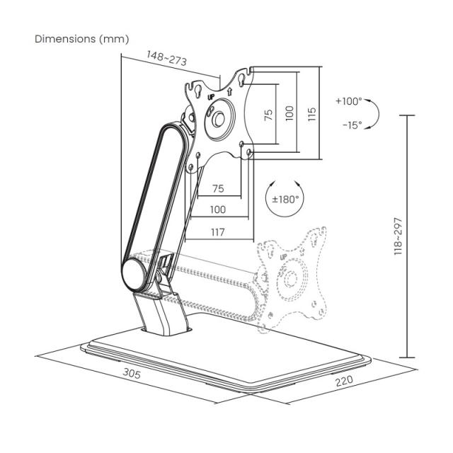 AISENS - Soporte de Mesa Pro Contrapeso Inclinable Para Monitor/POS 8kg de 17"-32", Negro