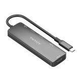 AISENS - USB-C Dock 6 en 1, USB-C A, 1x HDMI, 2x USB-A, 1x USB-C PD 100W, 1x SD, 1x MicroSD, Gris, 15cm