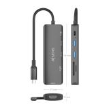 AISENS - USB-C Dock 6 en 1, USB-C A, 1x HDMI, 2x USB-A, 1x USB-C PD 100W, 1x SD, 1x MicroSD, Gris, 15cm