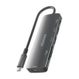 AISENS - USB-C Dock 6 en 1, USB-C A, 1x HDMI, 2x USB-A, 1x USB-C PD 100W, 1x SD, 1x MicroSD, Gris, 15cm
