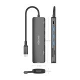 AISENS - USB-C Dock 7 en 1, USB-C A, 1x HDMI, 3x USB-A, 1x USB-C PD 100W, 1x SD, 1x MicroSD, Gris, 15cm