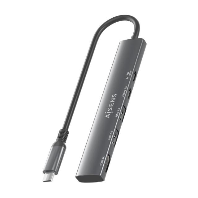 AISENS - USB-C Dock 5 en 1, USB-C A, 1x HDMI 2x USB-A, 1x USB-C, 1x USB-C PD, Gris, 15cm