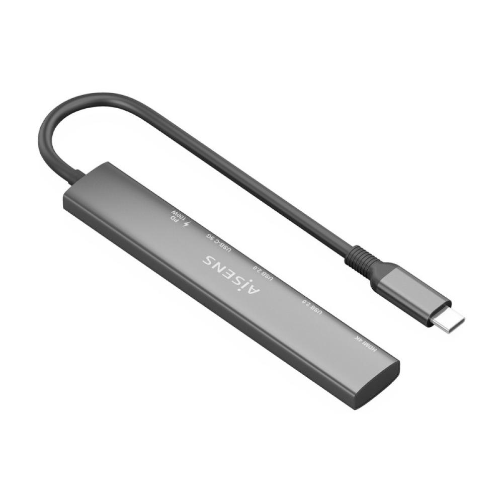 AISENS - USB-C Dock 5 en 1, USB-C A, 1x HDMI 2x USB-A, 1x USB-C, 1x USB-C PD, Gris, 15cm