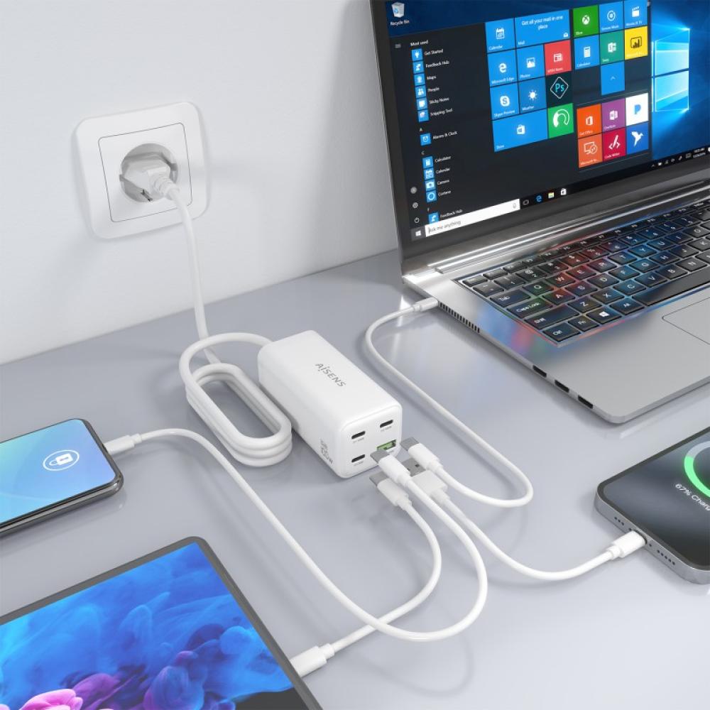 AISENS - Cargador Sobremesa GaN 100W, 3x USB-C PD3.0 QC4.0 QC5.0, 1x USB-A QC3.0, Blanco