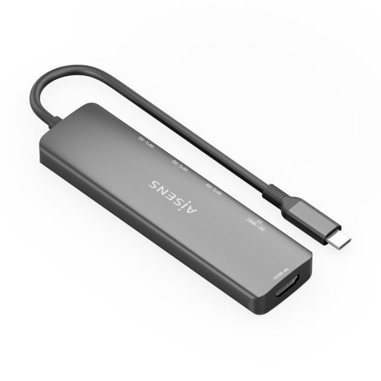 AISENS - USB-C Dock 6 en 1, USB-C A, 1x HDMI, 3x USB-A, 1x SD, 1x MicroSD, Gris, 15cm