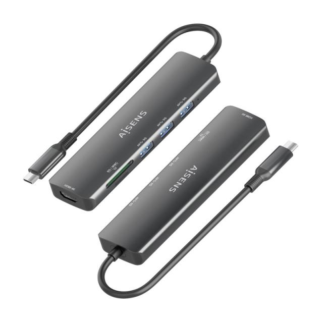 AISENS - USB-C Dock 6 en 1, USB-C A, 1x HDMI, 3x USB-A, 1x SD, 1x MicroSD, Gris, 15cm