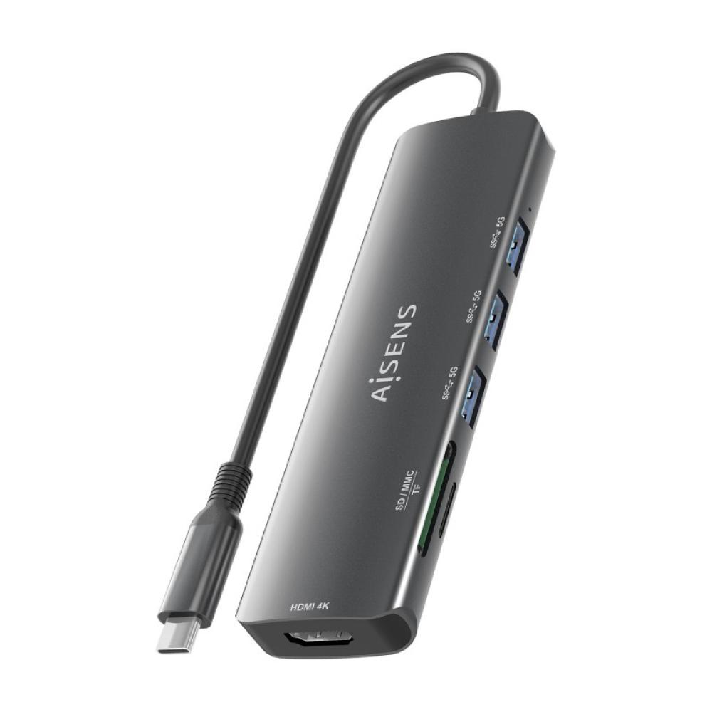 AISENS - USB-C Dock 6 en 1, USB-C A, 1x HDMI, 3x USB-A, 1x SD, 1x MicroSD, Gris, 15cm