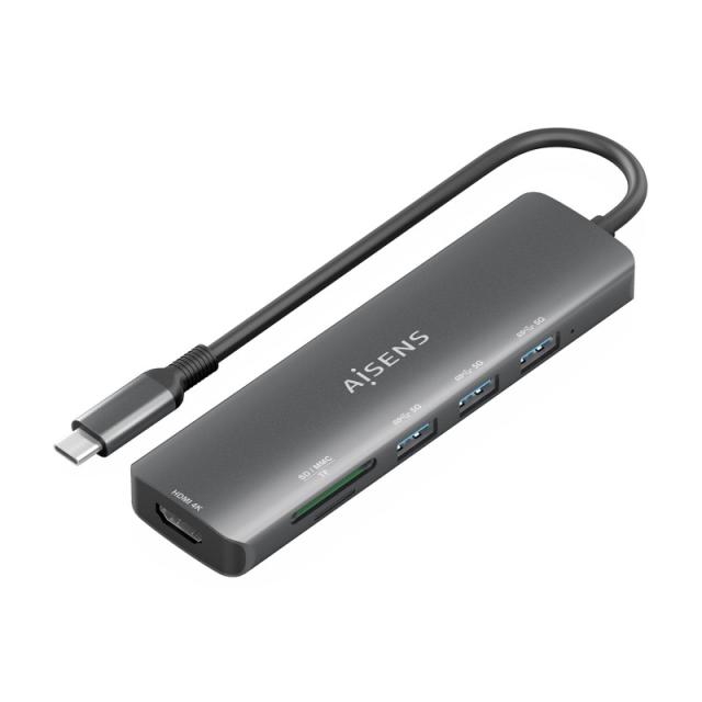 AISENS - USB-C Dock 6 en 1, USB-C A, 1x HDMI, 3x USB-A, 1x SD, 1x MicroSD, Gris, 15cm