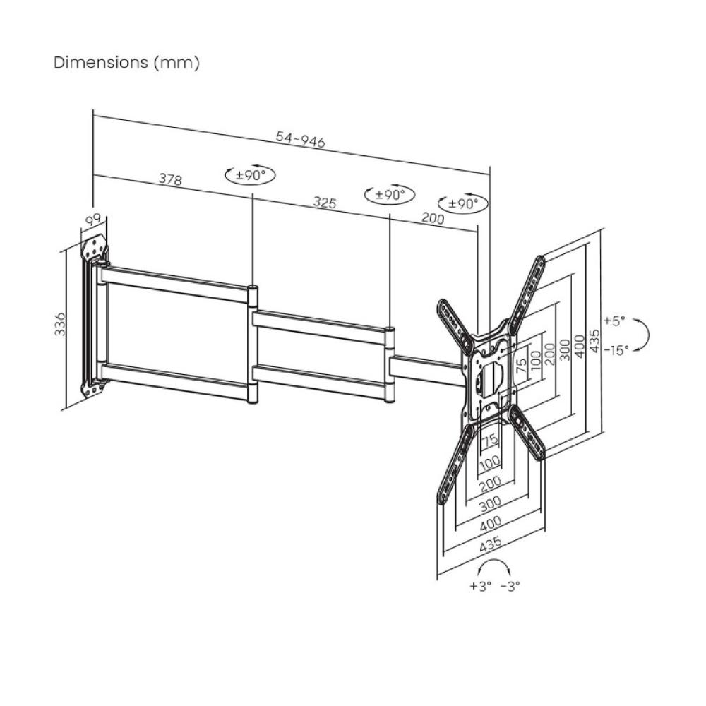 AISENS - Soporte Eco Giratorio, Inclinable y Nivelable para Monitor/TV 35kg de 23"-65", Negro - WT65TSLE-385