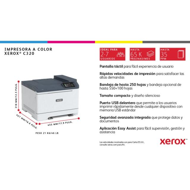 Xerox - C320 A4 33 ppm Impresora inalámbrica a doble cara PS3 PCL5e/6 2 bandejas Total 251 hojas