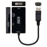 Nanocable - Conversor Displayport a VGA / HDMI, 3 en 1, DP 1.2/M-VGA/H-HDMI/H 4K, Negro, 15 cm
