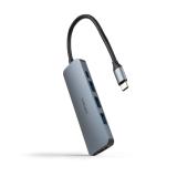 Nanocable - Hub USB-C 5 en 1, Conversor USB-C 3.1 a 3xUSB-A 3.0 + USB-C PD + HDMI, Aluminio, Gris, 18 cm