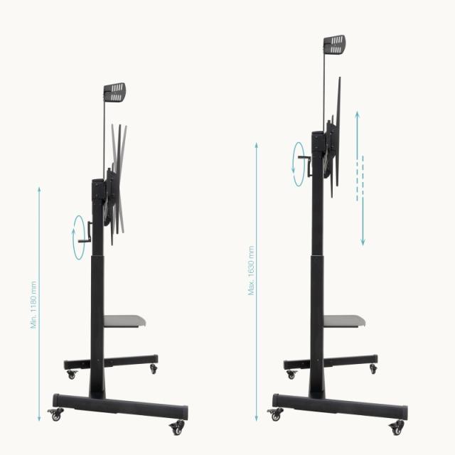 TooQ - AQUILES” Soporte de Suelo con Ruedas con Regulación de Altura para Pantallas 60"-100", Negro