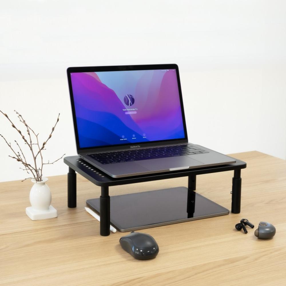 TooQ - Soporte Elevador Multiusos para Monitor/Portátil, Negro - TQMR081