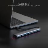 Nanocable - Hub USB-C 8 en 1, Conversor USB-C 3.1 a 2xUSB-A 3.0 + 3xUSB-C 3.0 + USB-C PD + HDMI 4K@60Hz + Audio Jack 3.5, Alumin