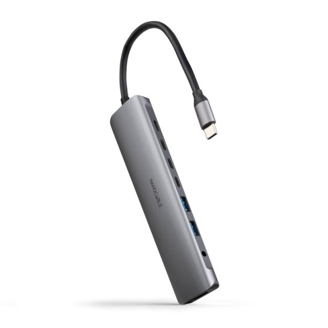 Nanocable - Hub USB-C 8 en 1, Conversor USB-C 3.1 a 2xUSB-A 3.0 + 3xUSB-C 3.0 + USB-C PD + HDMI 4K@60Hz + Audio Jack 3.5, Alumin