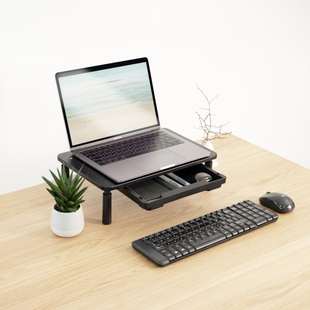 TooQ - Soporte Elevador Multiusos para Monitor/Portátil, Negro - TQMR087