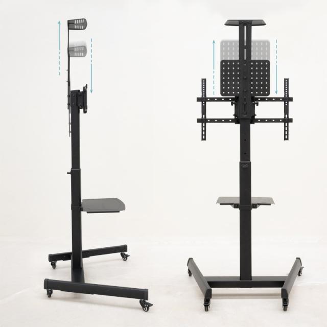 TooQ - COMETA” Soporte de Suelo con Ruedas con Regulación de Altura para Pantallas 37"- 70", Rotación 90°, Negro