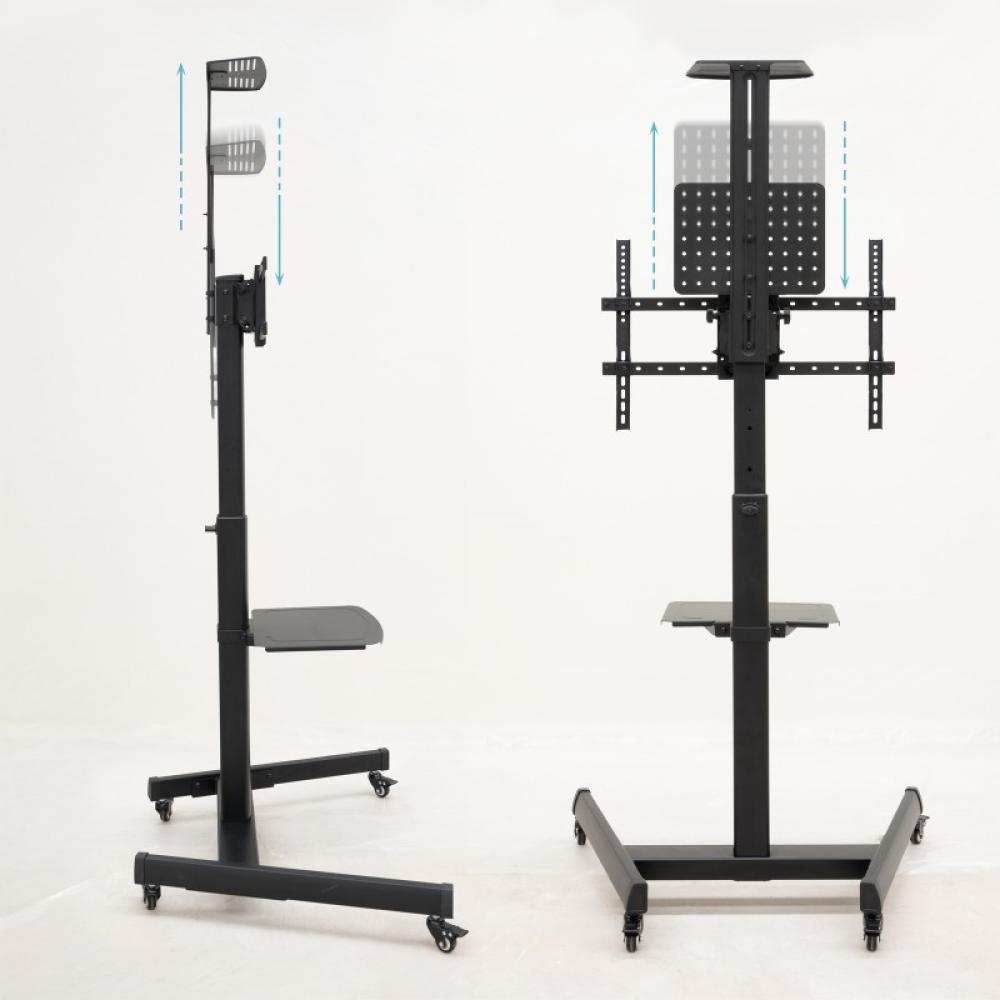 TooQ - COMETA” Soporte de Suelo con Ruedas con Regulación de Altura para Pantallas 37"- 70", Rotación 90°, Negro