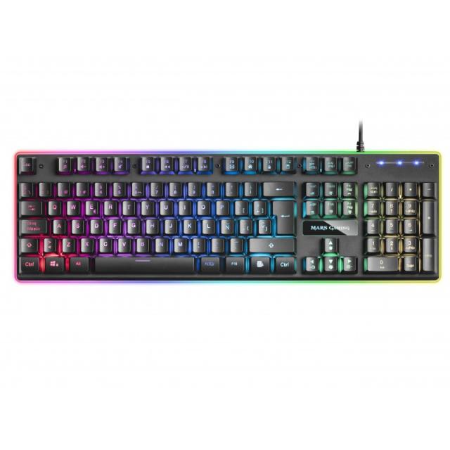 Mars Gaming - MK320ES, Teclado Gaming H-Mech, 13 Modos RGB y Halo, Reposamuñecas Acolchado, Antighosting, Idioma Español, Color