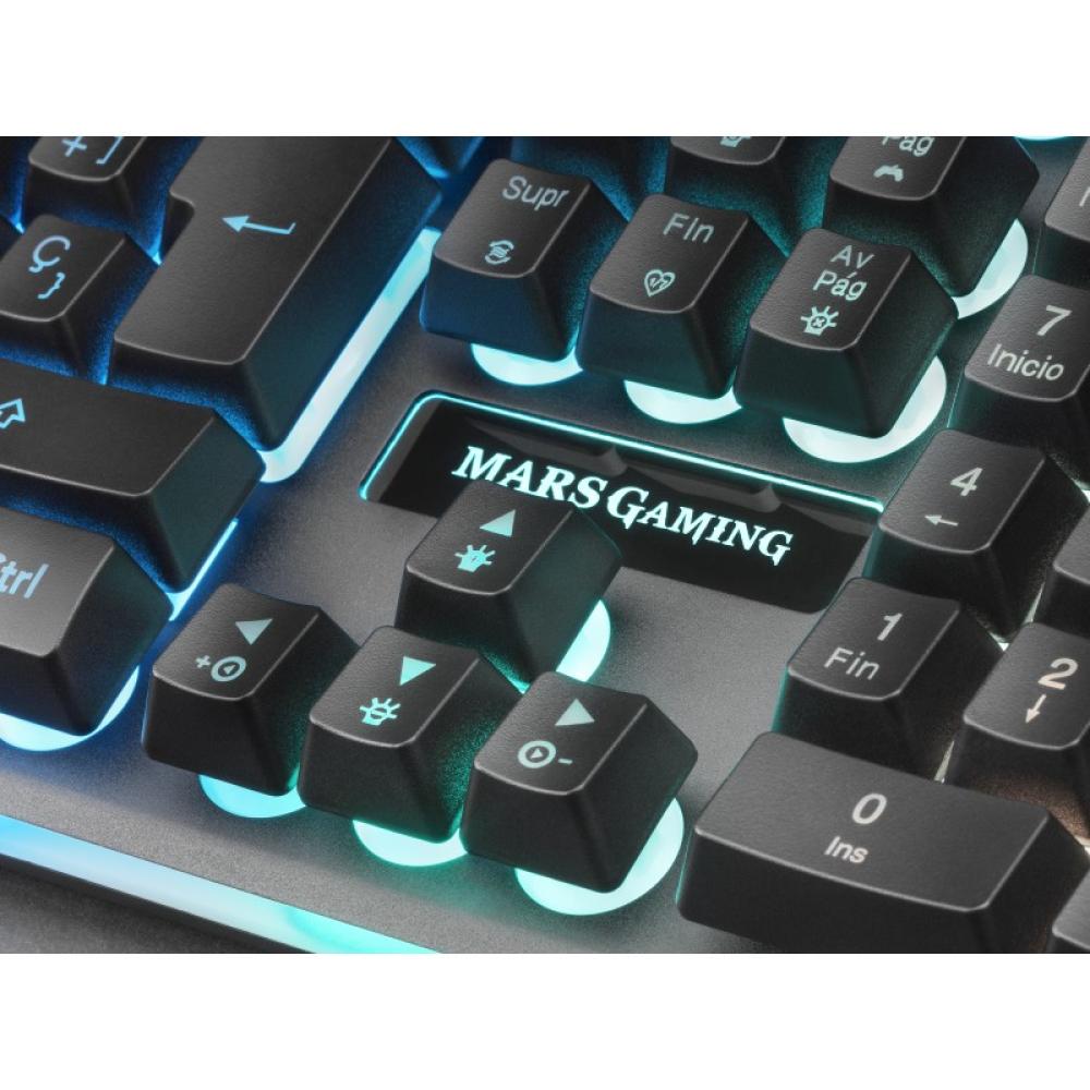 Mars Gaming - MK320ES, Teclado Gaming H-Mech, 13 Modos RGB y Halo, Reposamuñecas Acolchado, Antighosting, Idioma Español, Color
