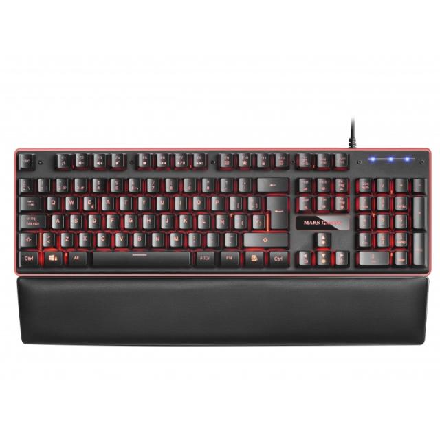 Mars Gaming - MK320ES, Teclado Gaming H-Mech, 13 Modos RGB y Halo, Reposamuñecas Acolchado, Antighosting, Idioma Español, Color