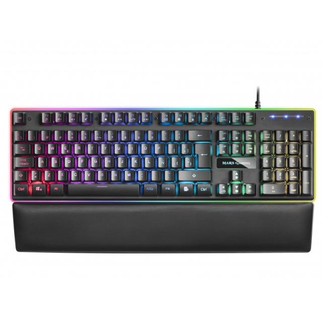 Mars Gaming - MK320ES, Teclado Gaming H-Mech, 13 Modos RGB y Halo, Reposamuñecas Acolchado, Antighosting, Idioma Español, Color