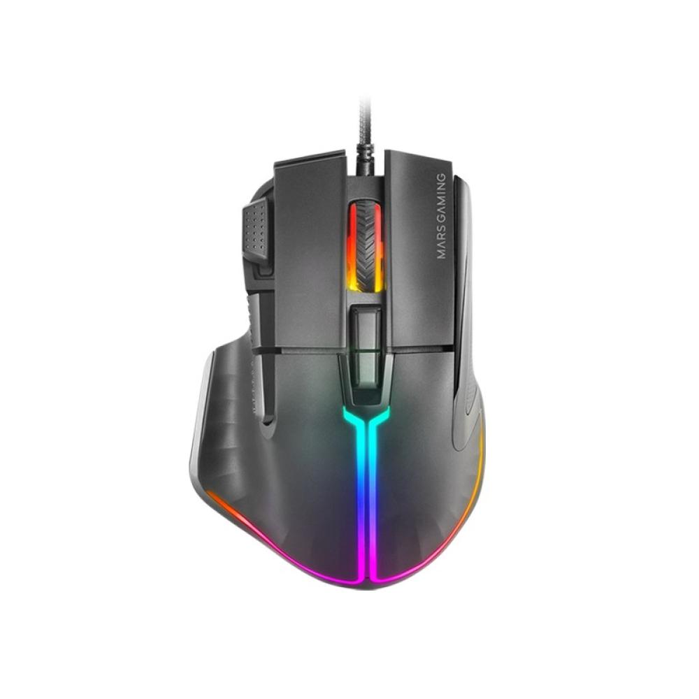 Mars Gaming - MM-XT, Ratón Gaming RGB, Diseño Ergonómico con Reposa Pulgar, Sensor Óptico 12800DPI, 9 Botones Configurabl - MMXT