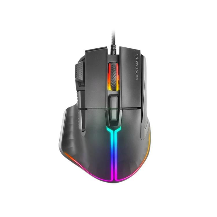 Mars Gaming - MM-XT, Ratón Gaming RGB, Diseño Ergonómico con Reposa Pulgar, Sensor Óptico 12800DPI, 9 Botones Configurabl - MMXT