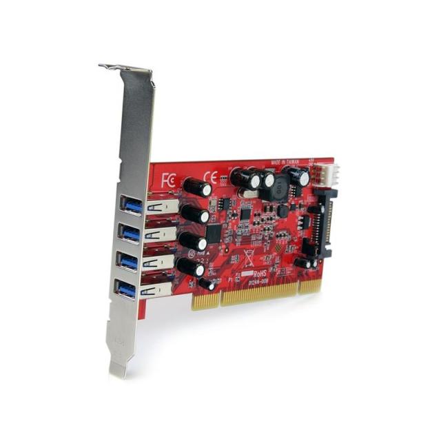 StarTech.com - Tarjeta Adaptador PCI USB 3.0 (5Gbps) SuperSpeed 4 Puertos Con Alimentación SATA LP4 - Hub Concentrador Interno -