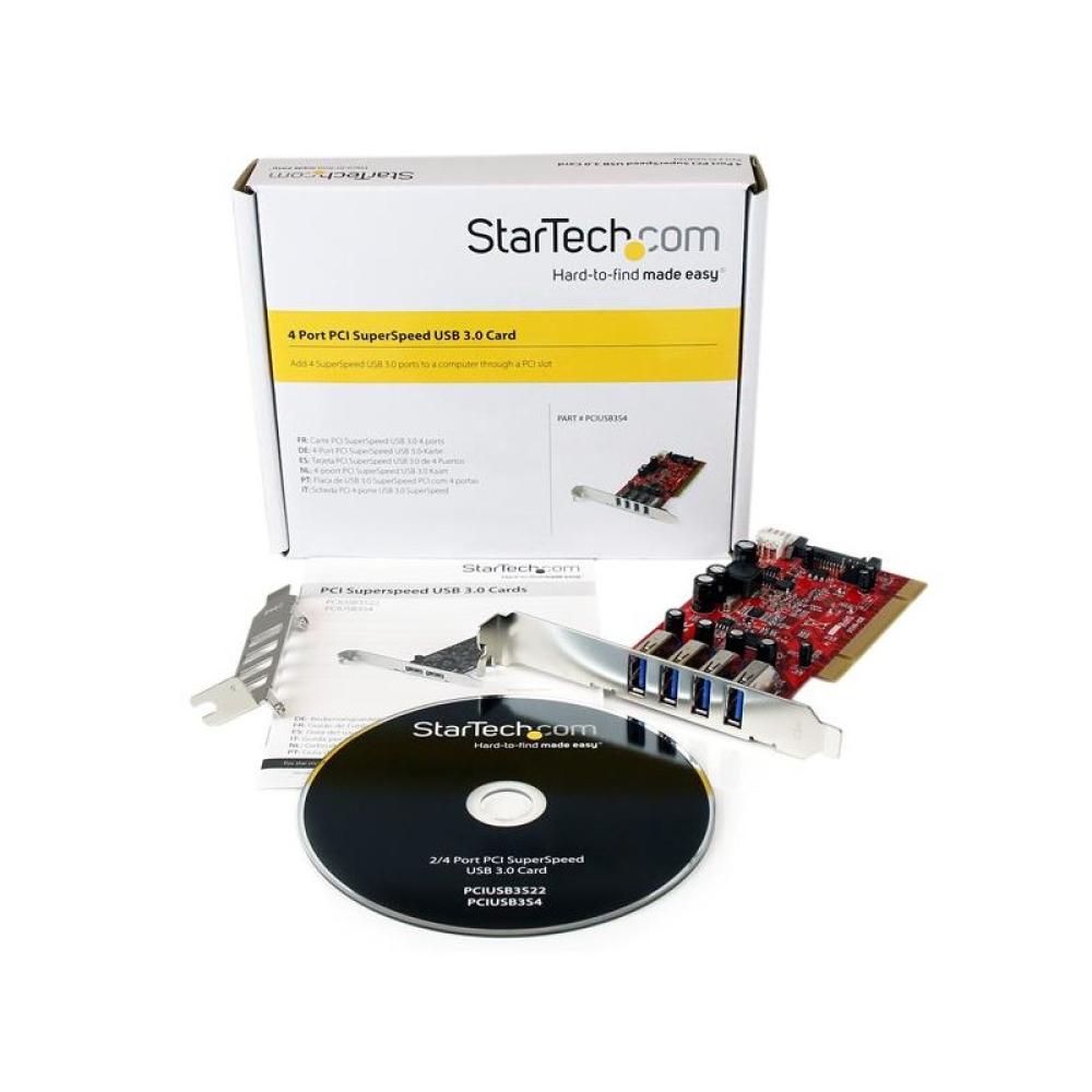 StarTech.com - Tarjeta Adaptador PCI USB 3.0 (5Gbps) SuperSpeed 4 Puertos Con Alimentación SATA LP4 - Hub Concentrador Interno -