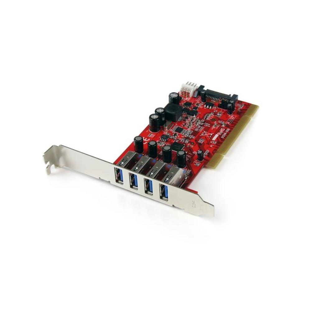 StarTech.com - Tarjeta Adaptador PCI USB 3.0 (5Gbps) SuperSpeed 4 Puertos Con Alimentación SATA LP4 - Hub Concentrador Interno -
