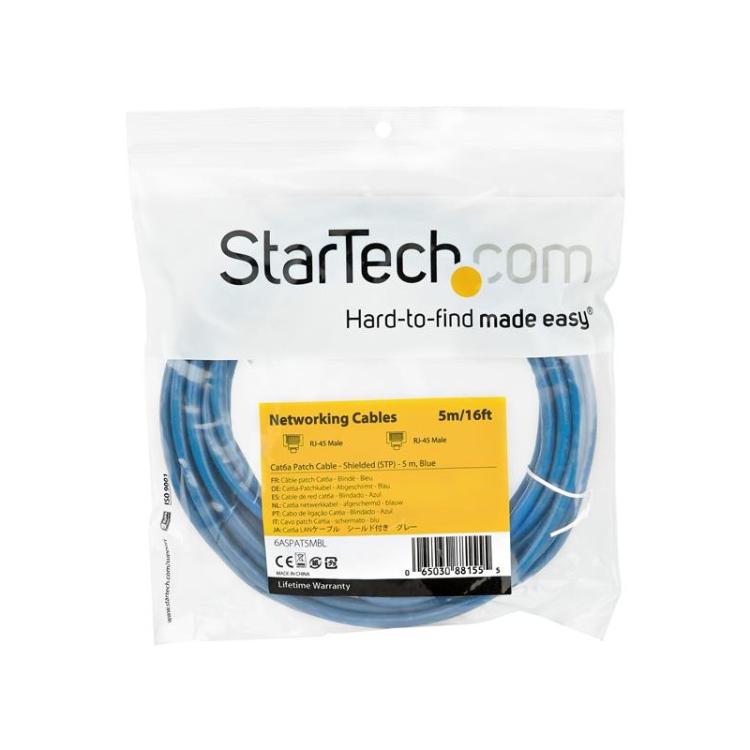 StarTech.com - Cable 5m Ethernet CAT6a - Cable de Red de 10 Gigabits Blindado Snagless RJ45 PoE de 100W - Latiguillo STP de 10Gb