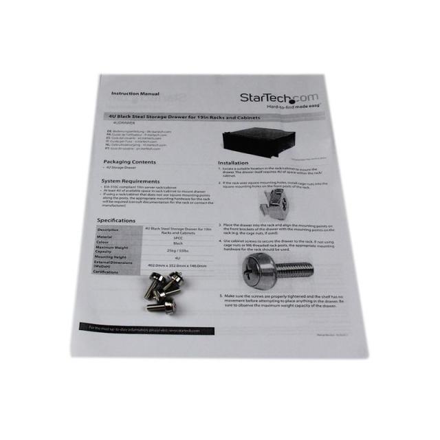 StarTech.com - Cajon Metálico Acero Negro 4U 19in Pulgadas para montar en Armario Rack Bastidor