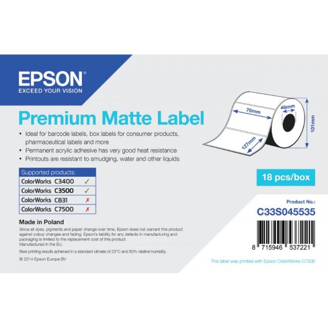 Epson - Premium Matte Label - Die-cut Roll: 76mm x 127mm, 265 labels