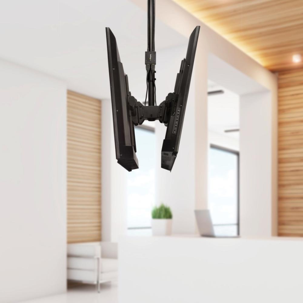 StarTech.com - Soporte de Techo para 2 TV - Soporte de Cielo Raso para 2 TV de Espalda a Espalda con Mástil Telescópico Ajustabl