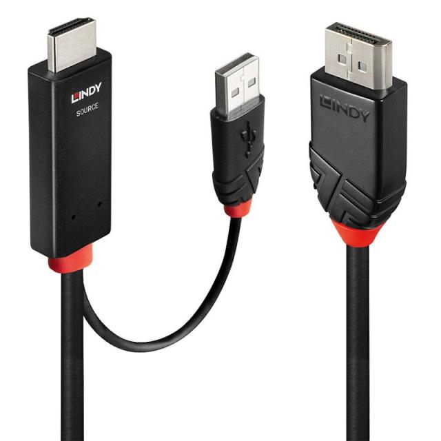 Lindy - 41500 adaptador de cable de vídeo 3 m HDMI + USB Type-A DisplayPort Negro