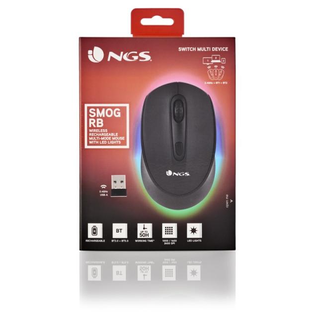 NGS - SMOG-RB ratón Juego Ambidextro RF Wireless + Bluetooth Óptico 2400 DPI