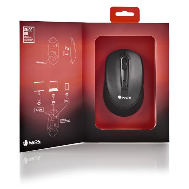 NGS - SMOG-RB ratón Juego Ambidextro RF Wireless + Bluetooth Óptico 2400 DPI