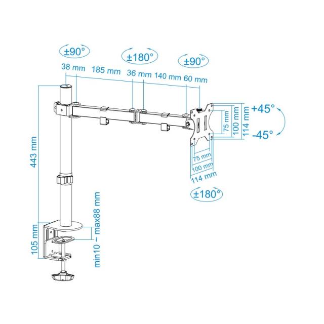 TooQ - Soporte de Mesa Giratorio e Inclinable para Pantalla (Monitor / TV Plasma / LCD / LED) 13"-32", de Un Brazo, max 8 kg, Ne