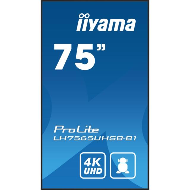 iiyama - LH7565UHSB-B1 pantalla de señalización Diseño de quiosco 189,2 cm (74.5") LED Wifi 800 cd / m² 4K Ultra HD Negro Proces