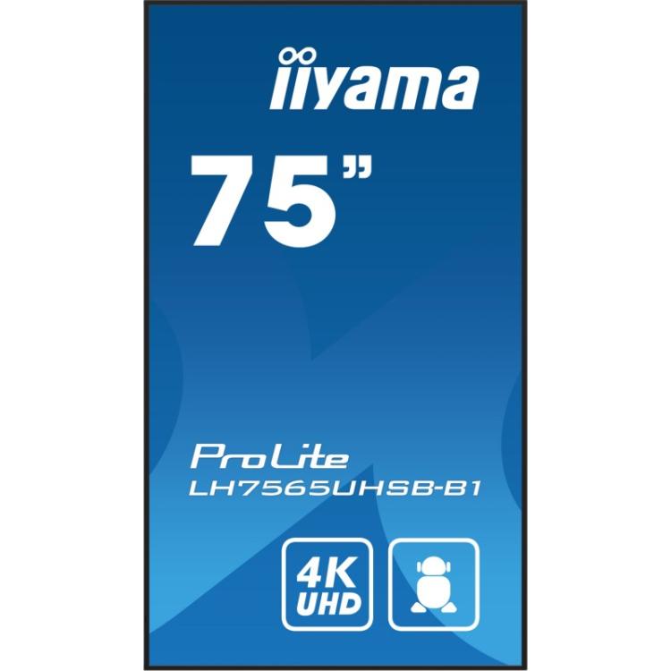 iiyama - LH7565UHSB-B1 pantalla de señalización Diseño de quiosco 189,2 cm (74.5") LED Wifi 800 cd / m² 4K Ultra HD Negro Proces